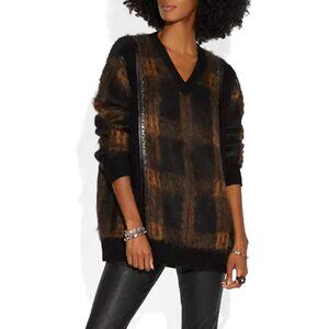 Coach | Plaid Mohair and Wool Leather Trim Sweater